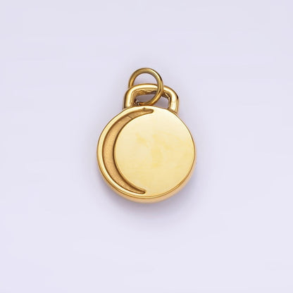 Stainless Steel Celestial Crescent Moon Star CZ White Enamel Round Charm in Gold &amp; Silver | P1260