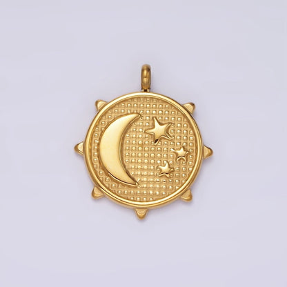 Stainless Steel Celestial Crescent Moon Triple Sun Beaded Sun Charm | P-658