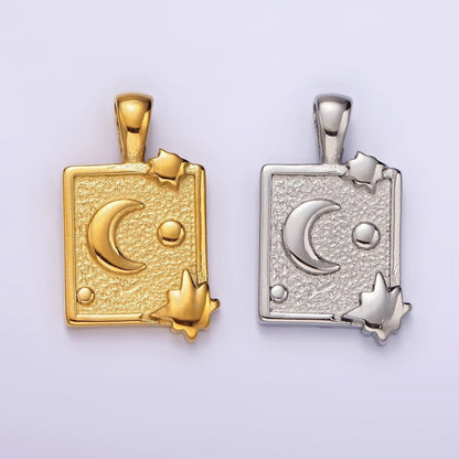 Stainless Steel Celestial Moon Stars Textured Rectangular Tag Pendant in Gold &amp; Silver | P1054 P1055