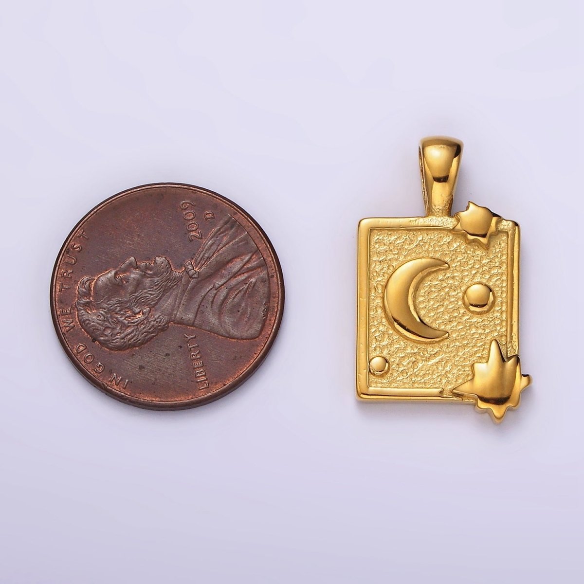 Stainless Steel Celestial Moon Stars Textured Rectangular Tag Pendant in Gold &amp; Silver | P1054 P1055