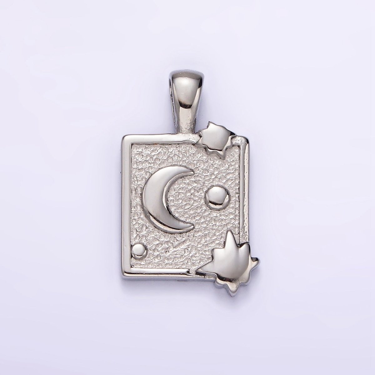Stainless Steel Celestial Moon Stars Textured Rectangular Tag Pendant in Gold &amp; Silver | P1054 P1055