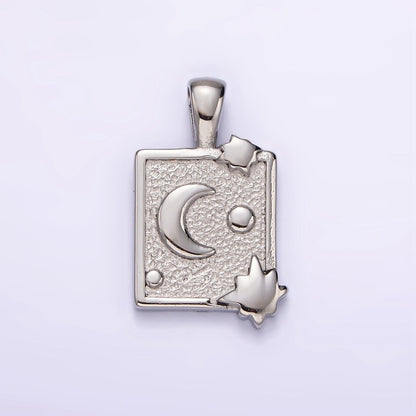 Stainless Steel Celestial Moon Stars Textured Rectangular Tag Pendant in Gold &amp; Silver | P1054 P1055
