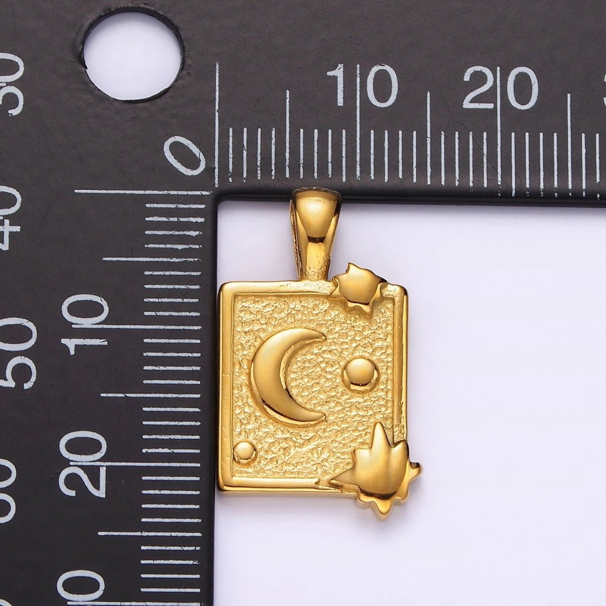 Stainless Steel Celestial Moon Stars Textured Rectangular Tag Pendant in Gold &amp; Silver | P1054 P1055