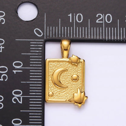 Stainless Steel Celestial Moon Stars Textured Rectangular Tag Pendant in Gold &amp; Silver | P1054 P1055
