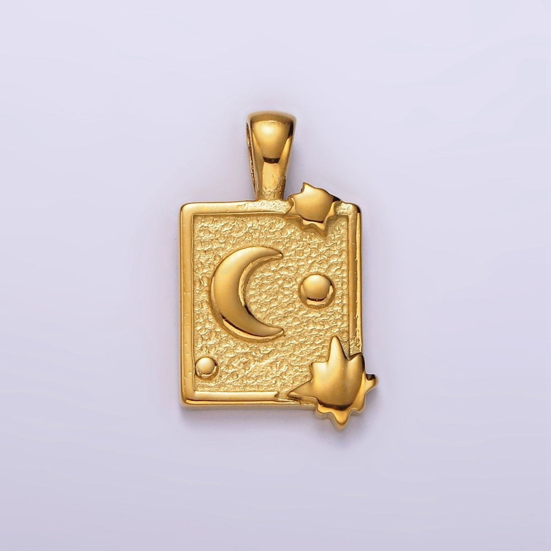 Stainless Steel Celestial Moon Stars Textured Rectangular Tag Pendant in Gold &amp; Silver | P1054 P1055