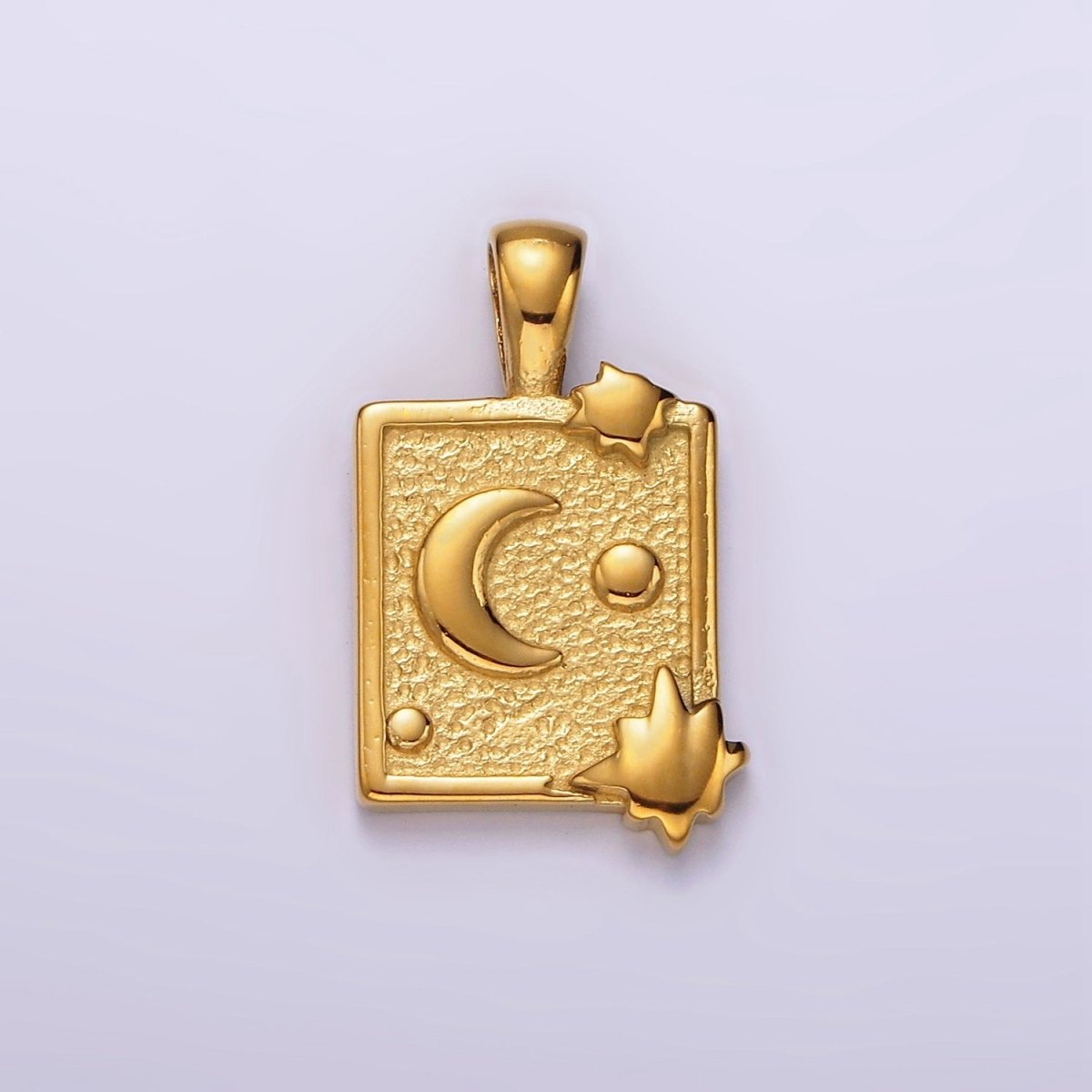 Stainless Steel Celestial Moon Stars Textured Rectangular Tag Pendant in Gold &amp; Silver | P1054 P1055
