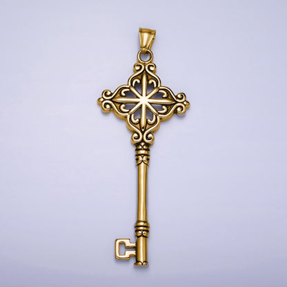 Stainless Steel Celestial North Star Open Lock Key Pendant in Silver &amp; Gold | P-1111