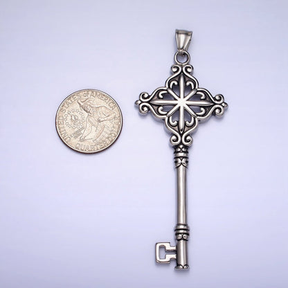 Stainless Steel Celestial North Star Open Lock Key Pendant in Silver &amp; Gold | P-1111