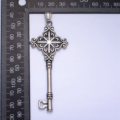 Stainless Steel Celestial North Star Open Lock Key Pendant in Silver &amp; Gold | P-1111