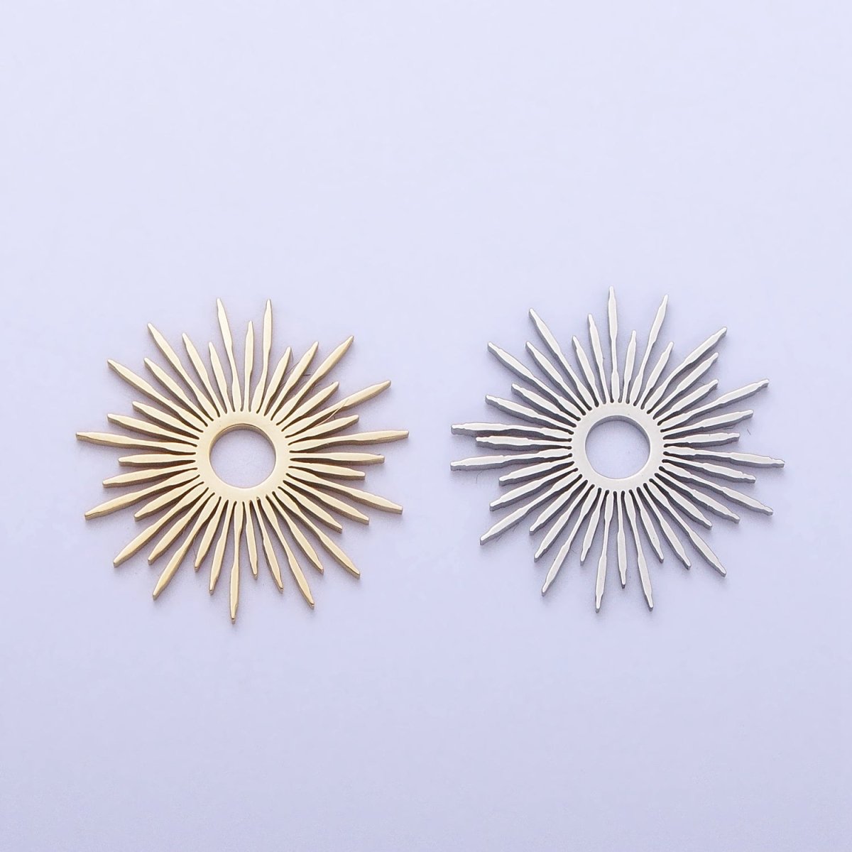 Stainless Steel Celestial Shining Sun Star Ray Beam Charm in Gold &amp; Silver | P-896