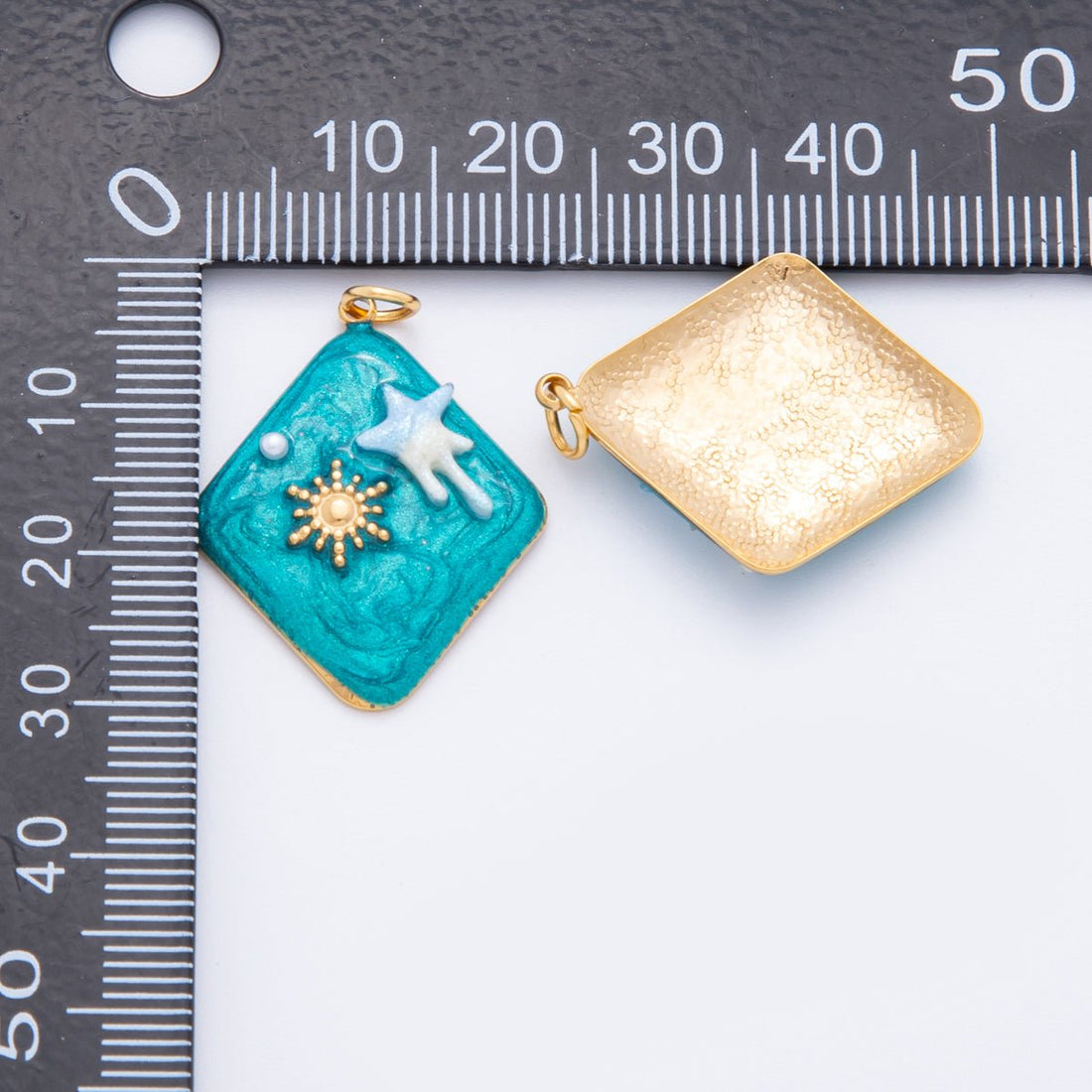 Stainless Steel Celestial Shooting Star Sun Blue Enamel Rhombus Charm | J454