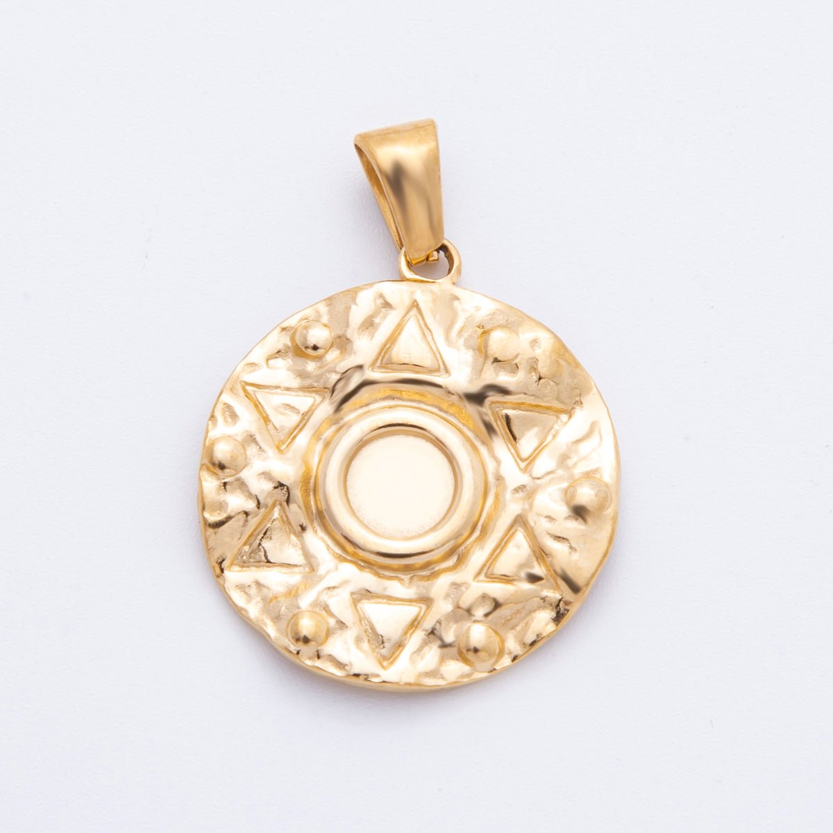 Stainless Steel Celestial Star Hammered Round Pendant | J-513