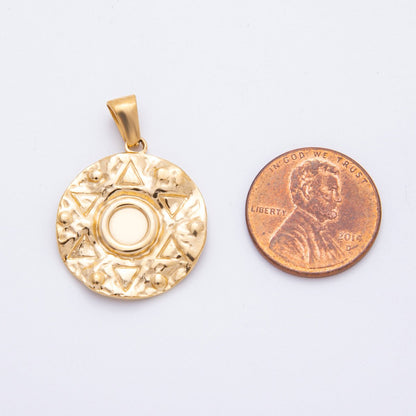 Stainless Steel Celestial Star Hammered Round Pendant | J-513