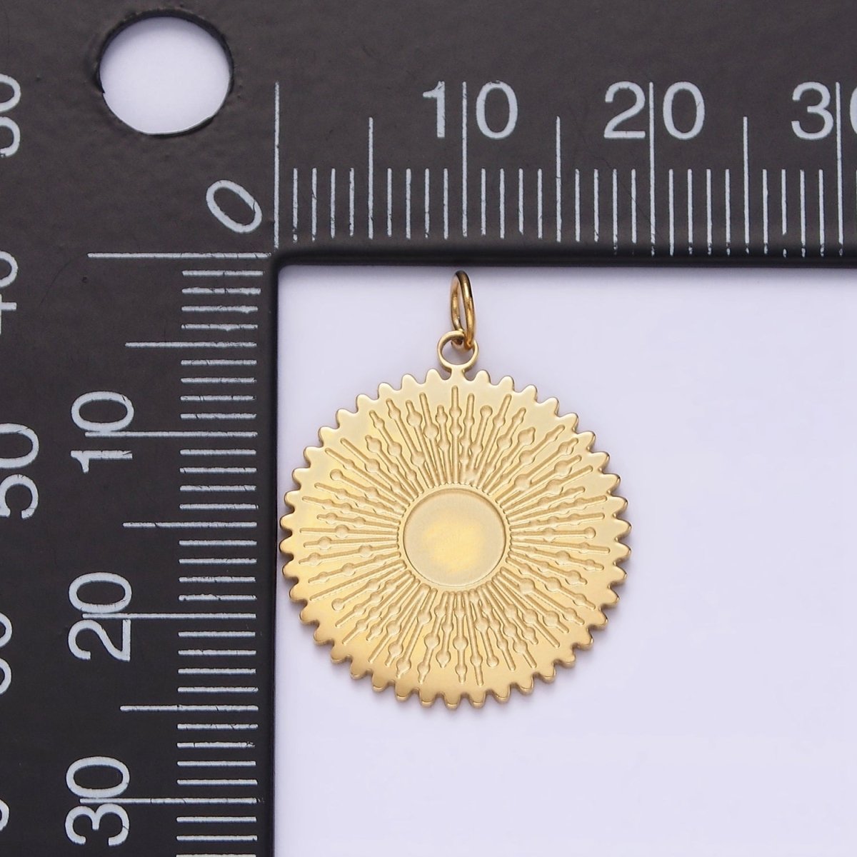 Stainless Steel Celestial Sun Electric Lined Minimalist Round Charm | P1351
