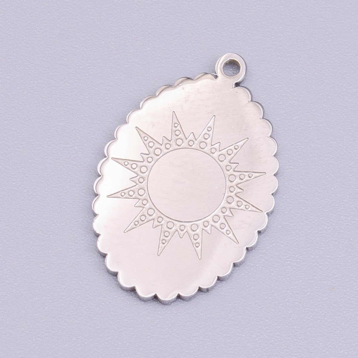Stainless Steel Celestial Sun Engraved Rounded Oval Charm in Gold &amp; Silver | P-914