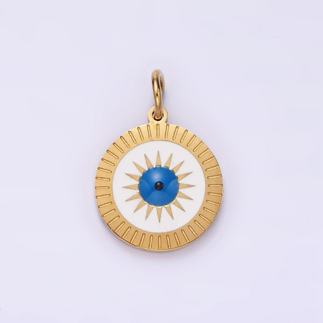 Stainless Steel Celestial Sun Evil Eye Lined Round Charm | P-653