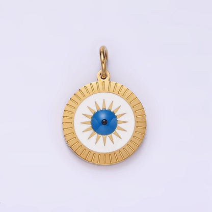 Stainless Steel Celestial Sun Evil Eye Lined Round Charm | P-653