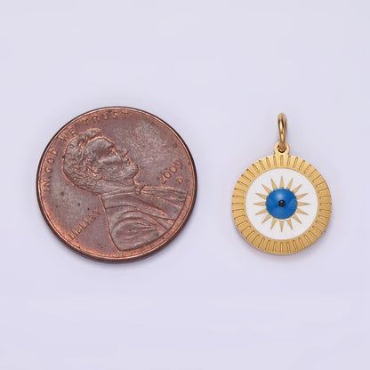 Stainless Steel Celestial Sun Evil Eye Lined Round Charm | P-653