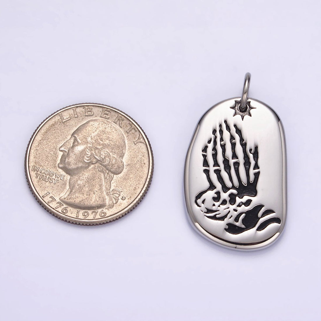 Stainless Steel Celestial Sun Prayer Hand Gesture Abstract Oval Charm P-613