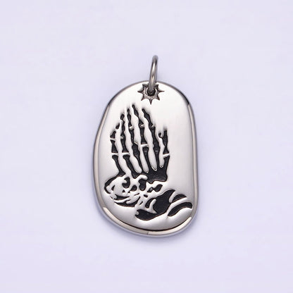 Stainless Steel Celestial Sun Prayer Hand Gesture Abstract Oval Charm P-613