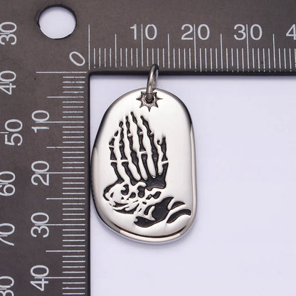 Stainless Steel Celestial Sun Prayer Hand Gesture Abstract Oval Charm P-613