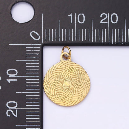 Stainless Steel Celestial Sun Ray Lined Geometric Minimalist Round Charm | P1350