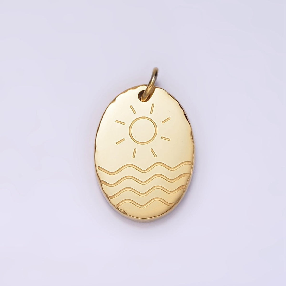 Stainless Steel Celestial Sun Sea Ocean Beach Engraved Oval Charm | P1236