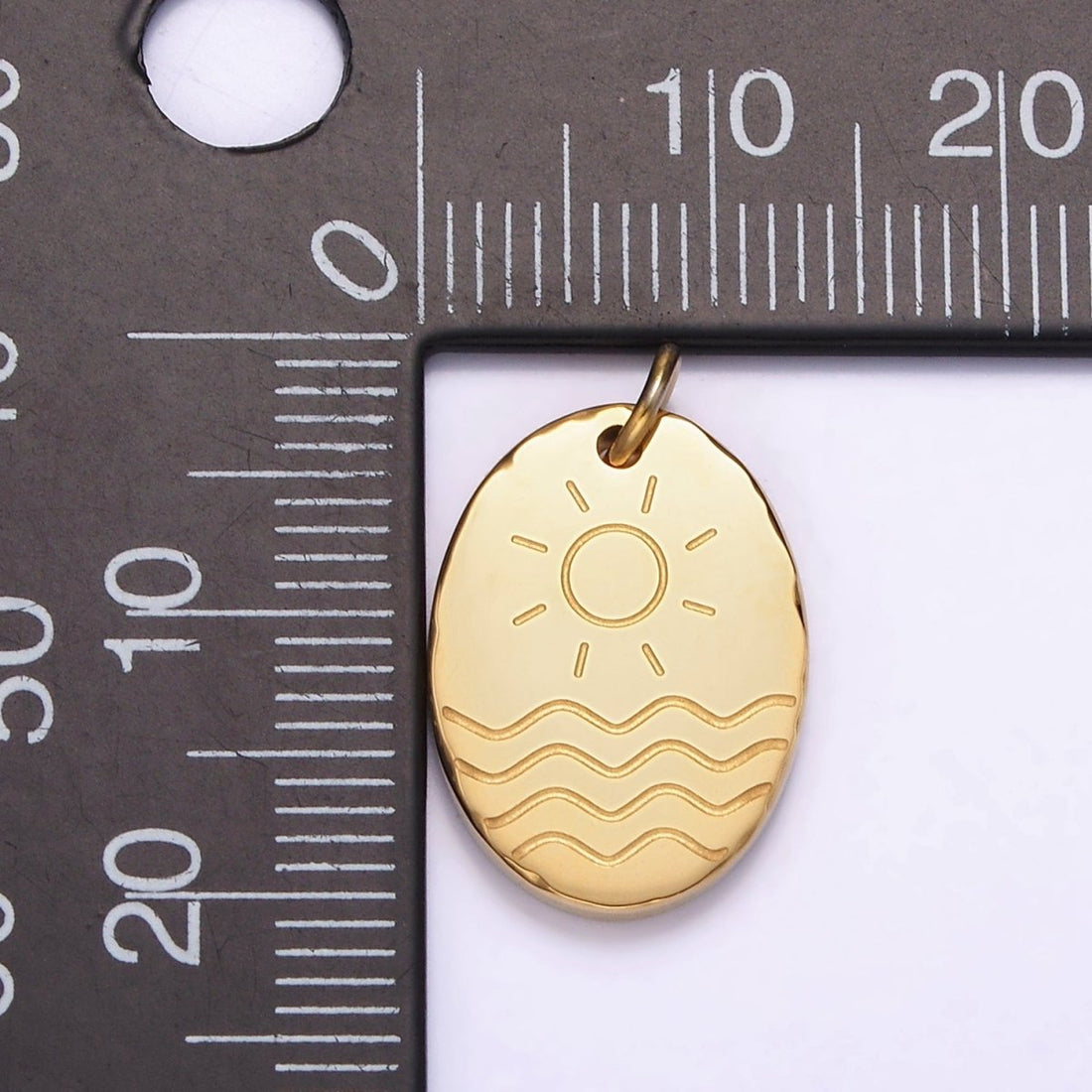 Stainless Steel Celestial Sun Sea Ocean Beach Engraved Oval Charm | P1236