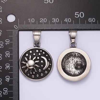 Stainless Steel Celestial Sun Star Crescent Moon Round Oxidized Pendant | P1175