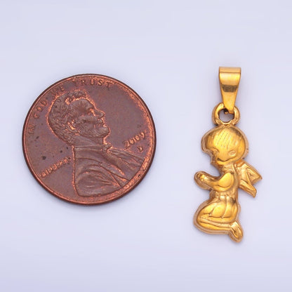 Stainless Steel Cherub Praying Angel Little Boy Pendant | P1550
