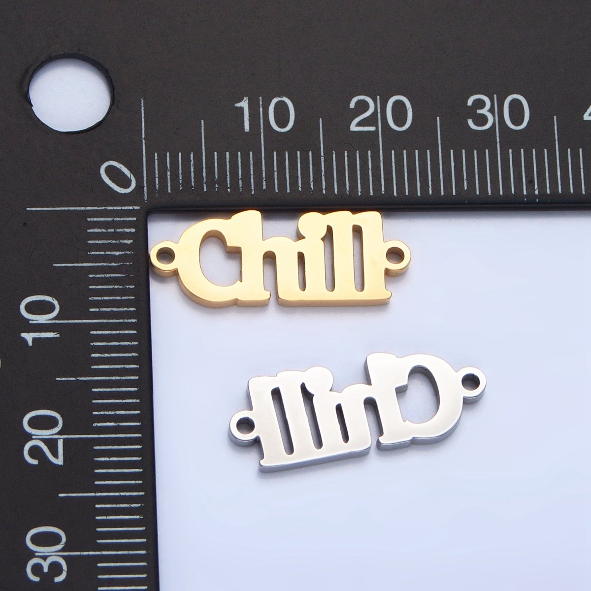 Stainless Steel "Chill" Word Charm Connector in Gold &amp; Silver | G-455