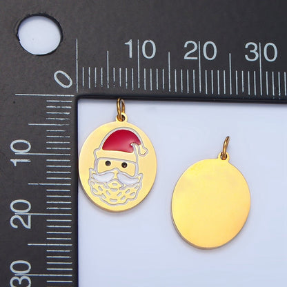 Stainless Steel Christmas Santa Claus Enamel Oval Holiday Charm | P1506