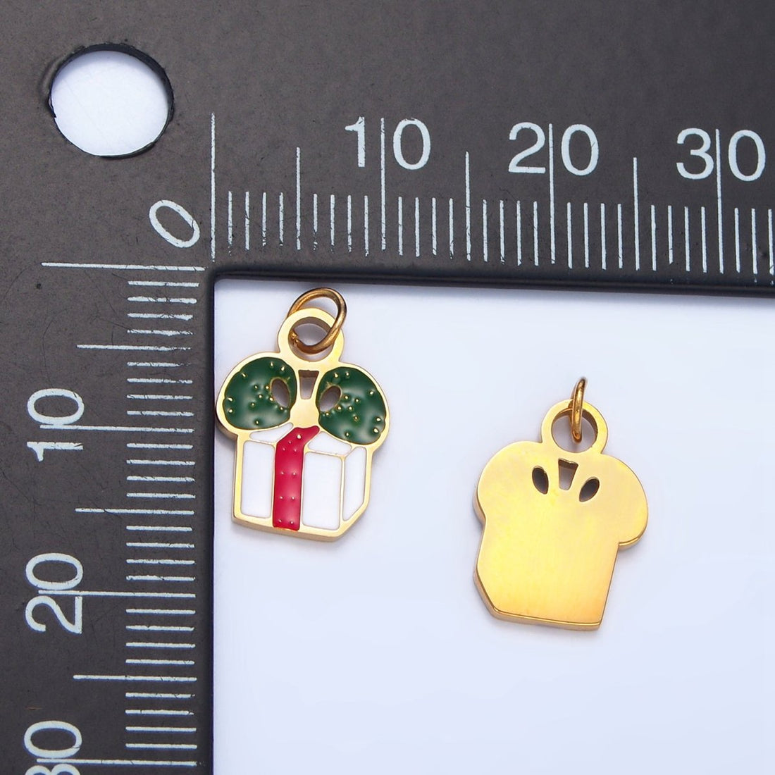 Stainless Steel Christmas Wrapped Present Enamel Holiday Charm | P1375