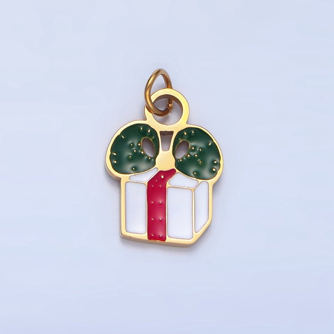 Stainless Steel Christmas Wrapped Present Enamel Holiday Charm | P1375