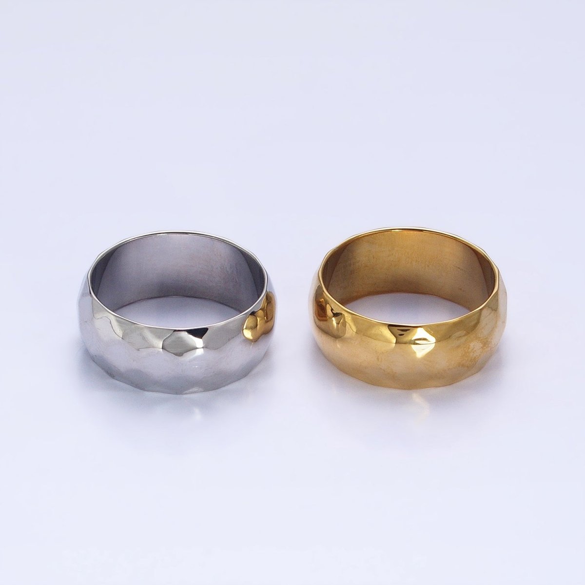 Stainless Steel Chunky Hammered Minimalist Band Ring in Gold &amp; Silver | O-1649~O-1656