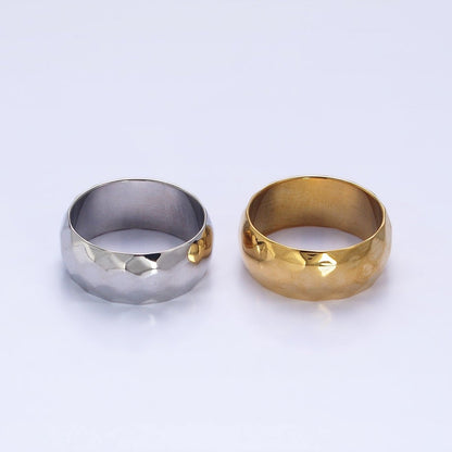 Stainless Steel Chunky Hammered Minimalist Band Ring in Gold &amp; Silver | O-1649~O-1656