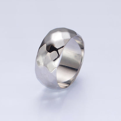 Stainless Steel Chunky Hammered Minimalist Band Ring in Gold &amp; Silver | O-1649~O-1656