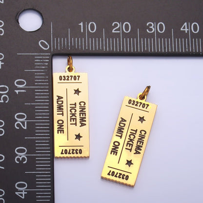 Stainless Steel "Theater Movie Cinema Ticket Admit One" Script Charm | P1264