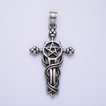 Stainless Steel Circling Medieval Star of David Sword Silver, Gold Pendant | P-1140