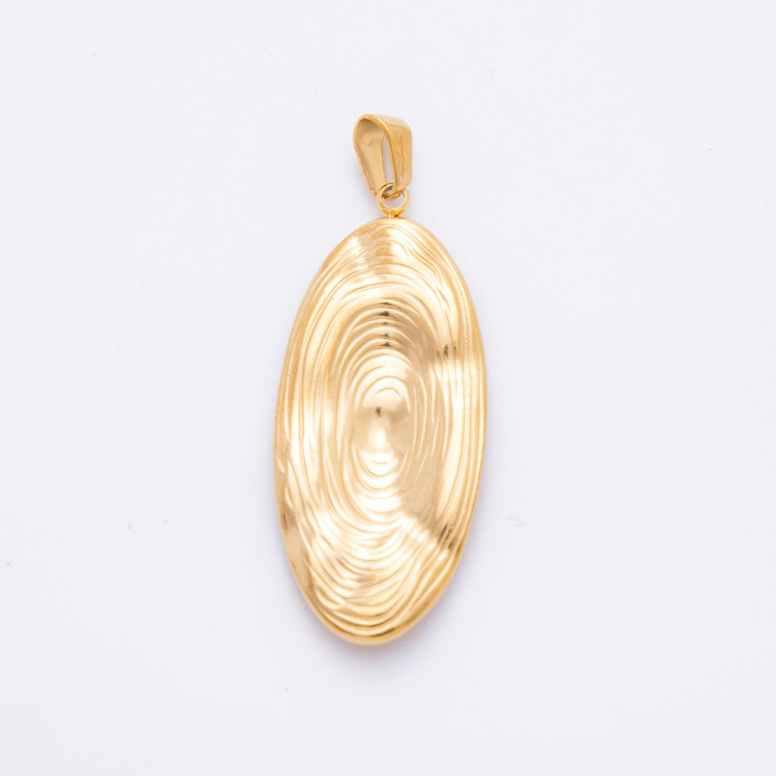 Stainless Steel Circular Lined Textured Oval Pendant | J-514