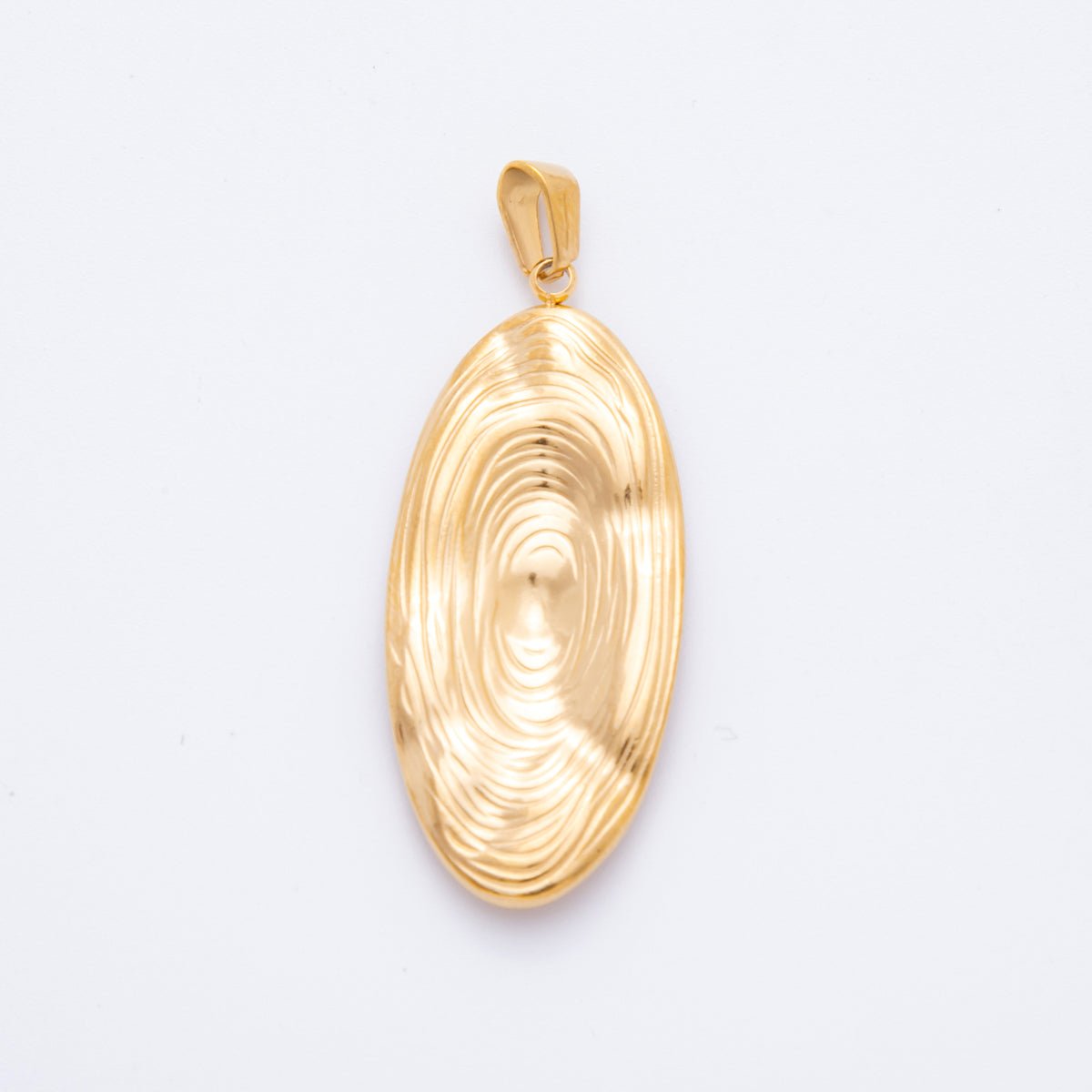 Stainless Steel Circular Lined Textured Oval Pendant | J-514