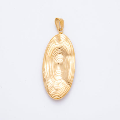 Stainless Steel Circular Lined Textured Oval Pendant | J-514
