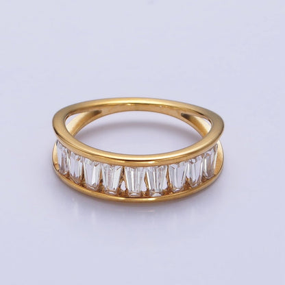 Stainless Steel Clear Baguette Double Band Ring in Gold &amp; Silver | AA-1170~AA-1177