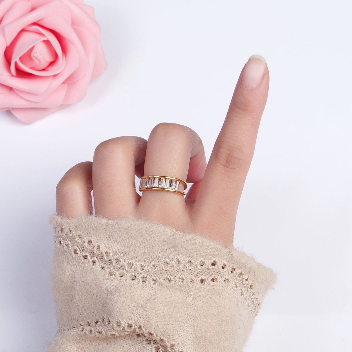 Stainless Steel Clear Baguette Double Band Ring in Gold &amp; Silver | AA-1170~AA-1177