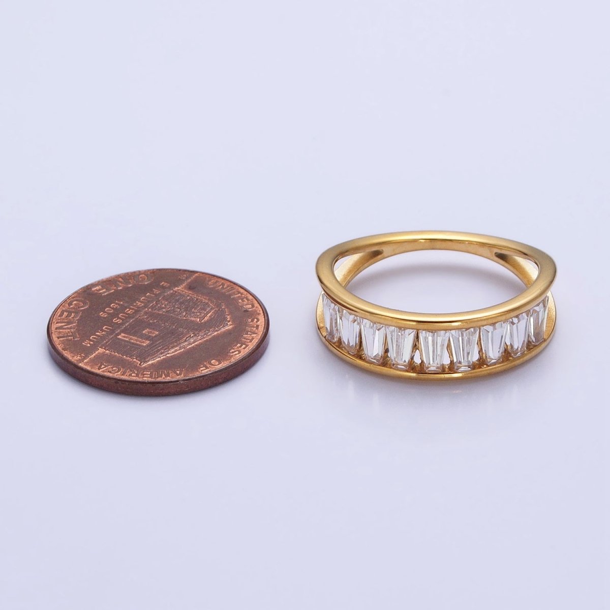 Stainless Steel Clear Baguette Double Band Ring in Gold &amp; Silver | AA-1170~AA-1177