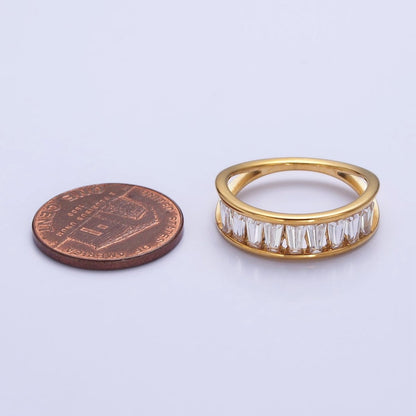Stainless Steel Clear Baguette Double Band Ring in Gold &amp; Silver | AA-1170~AA-1177