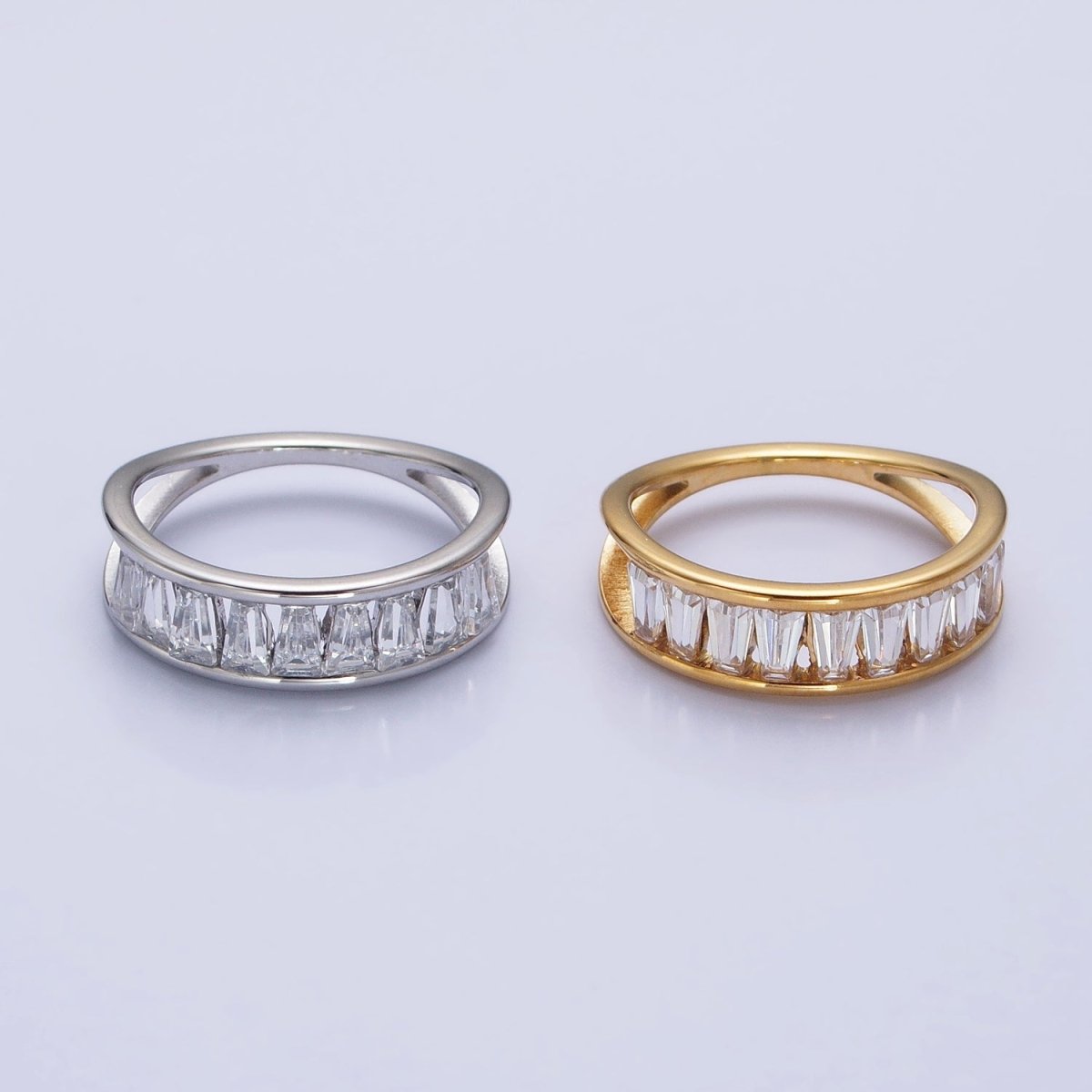 Stainless Steel Clear Baguette Double Band Ring in Gold &amp; Silver | AA-1170~AA-1177