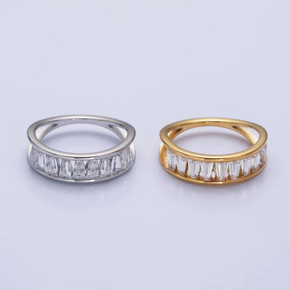 Stainless Steel Clear Baguette Double Band Ring in Gold &amp; Silver | AA-1170~AA-1177