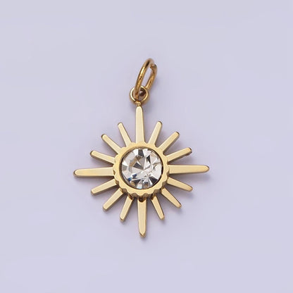 Stainless Steel Clear CZ Celestial North Star Sun Ray Charm | P1356