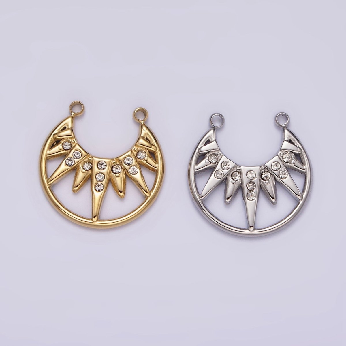 Stainless Steel Clear CZ Celestial Sunburst Ray Open Connector in Gold &amp; Silver | P1340
